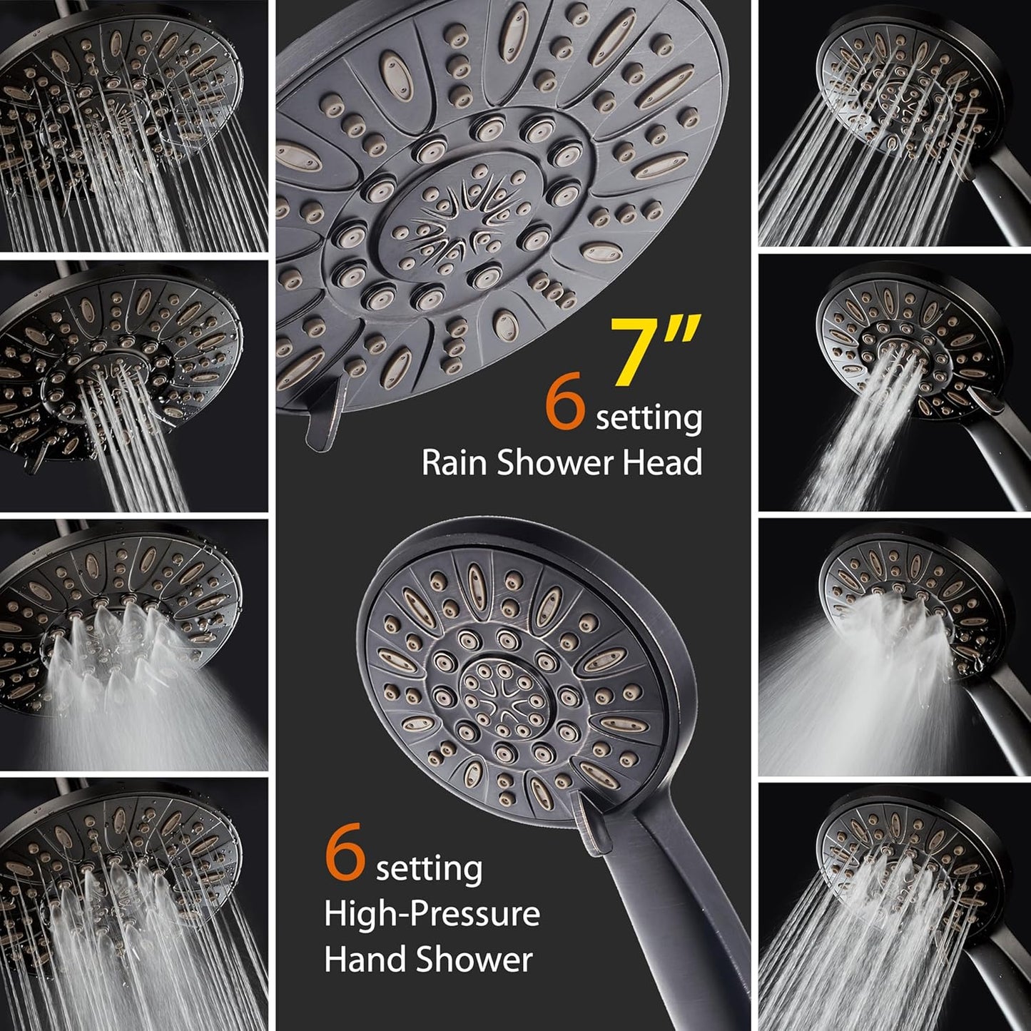 WYR-VIO Shower Head, High Pressure Shower Heads with Adjustable Steel Hose