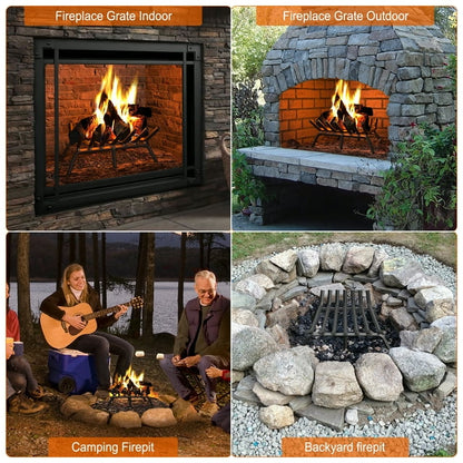 JOZ Fireplace Grate 21 inch Solid Steel Heavy Duty Firewood Log Burning Rack 3/4" Bar Fire Grates for Outdoor Kindling Tools Pit Indoor Fireplace Log Holder Wrought Iron Wood Stove