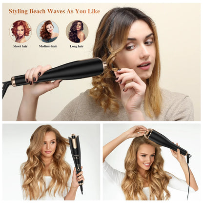 NEXPURE Curling Iron, Professional Automatic Hair Curler with 1 Large Rotating Barrel, Gold