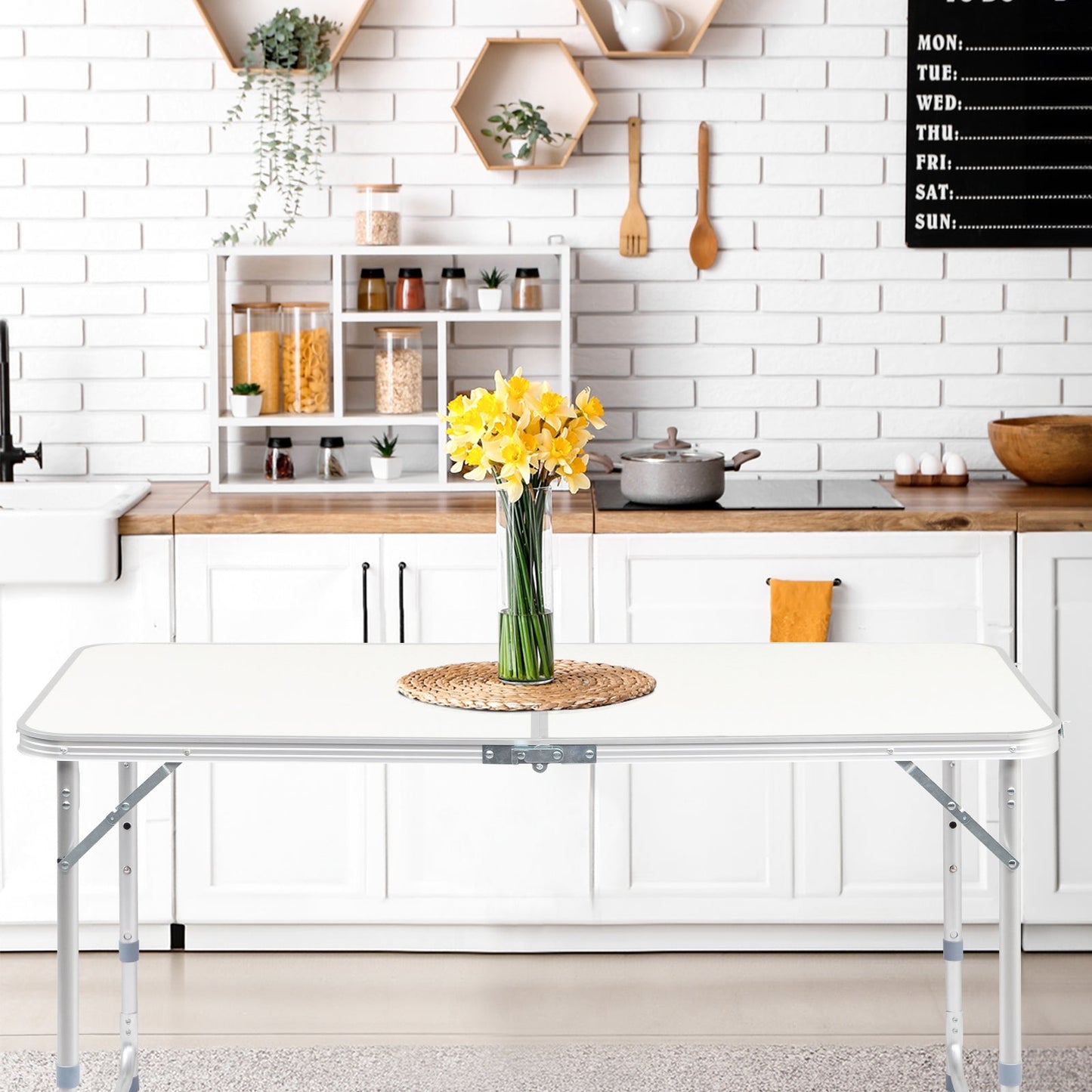 4Ft Portable Camping Multipurpose Folding Table White