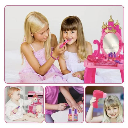 JUGAAD LIFE Toddler Vanity Makeup Table Set with Adjustable Mirror and Chair, Pretend Play Kids Princess Toys with Lights And Sounds, Gifts for Little Girls Toys Ages 3-6 Year Old