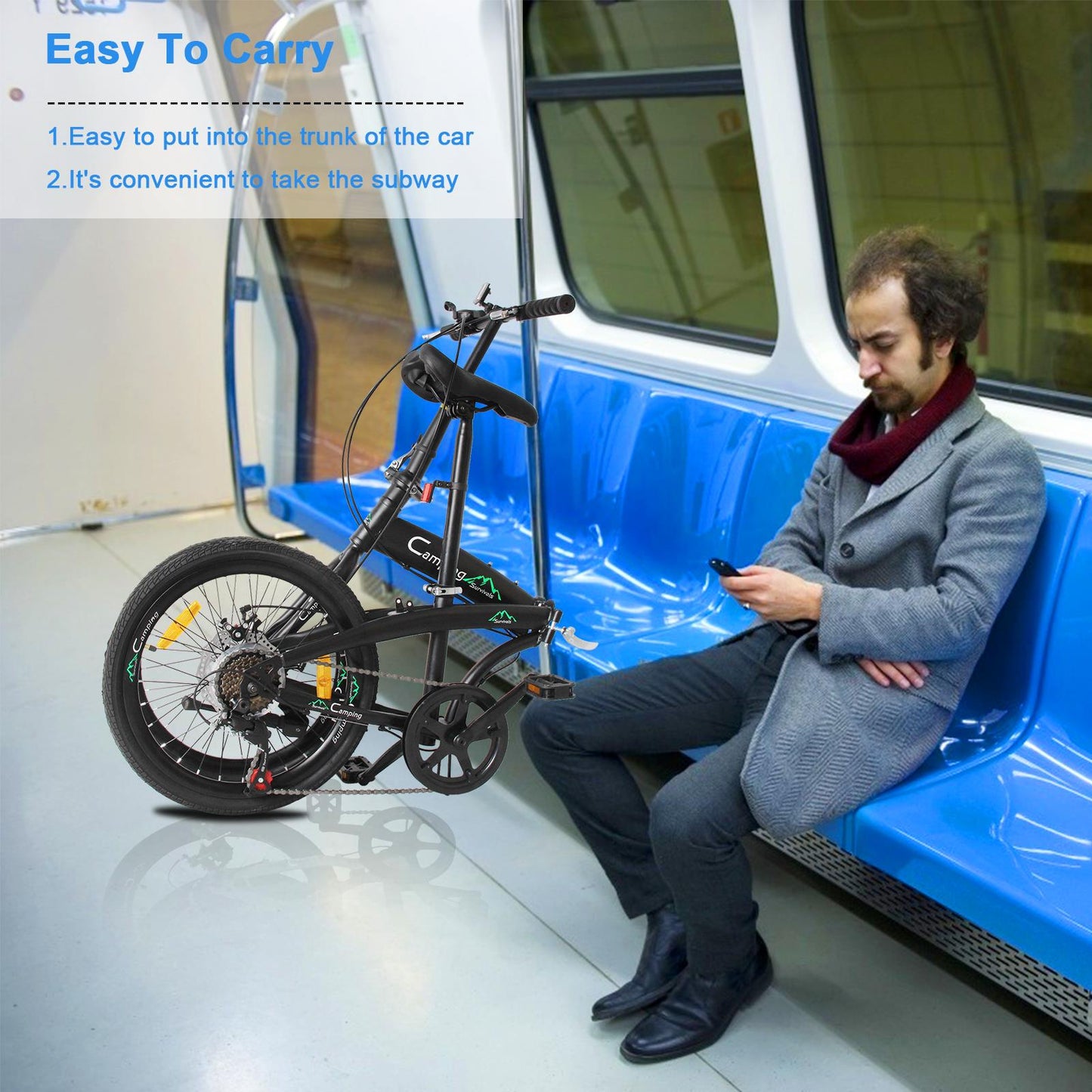 Zimtown 20" Adult Folding Bike, 7 Speed Shimano Lightweight City Commuter Bicycle, Black