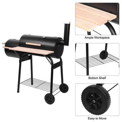 Zimtown BBQ Charcoal Grill Outdoor Barbecue Pit with Offset Smoker Patio Backyard Black