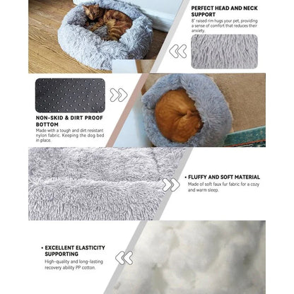 QKURT Cat Bed for Indoor Cats, Small Dog Beds for Small Dogs, Soft Long Plush Cushion Washable Puppy Bed,Self-Warming Square Cat Bed Anti-Slip Bottom Cushion (26 x 22 x 8 inch, Grey)