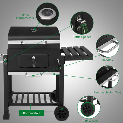 BBQ Charcoal Grill Outdoor Barbecue Pit Smoker with Double Grill,Liftable Charcoal Tray