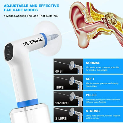 NEXPURE Ear Wax Removal, Ear Cleaning Kit,4 Cleaning Modes, One-Touch Start Water Spray,5 Ear Tips  Ear Basin